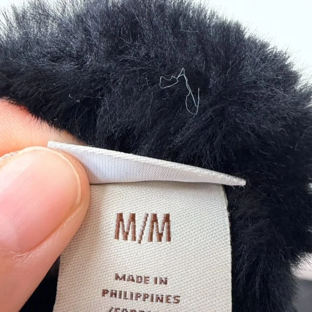 UGG Women’s Leather Vent Gloves Black Fur Cuff - Size M